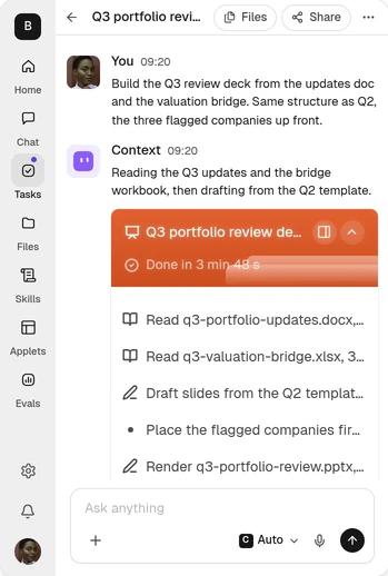 The task view on a phone