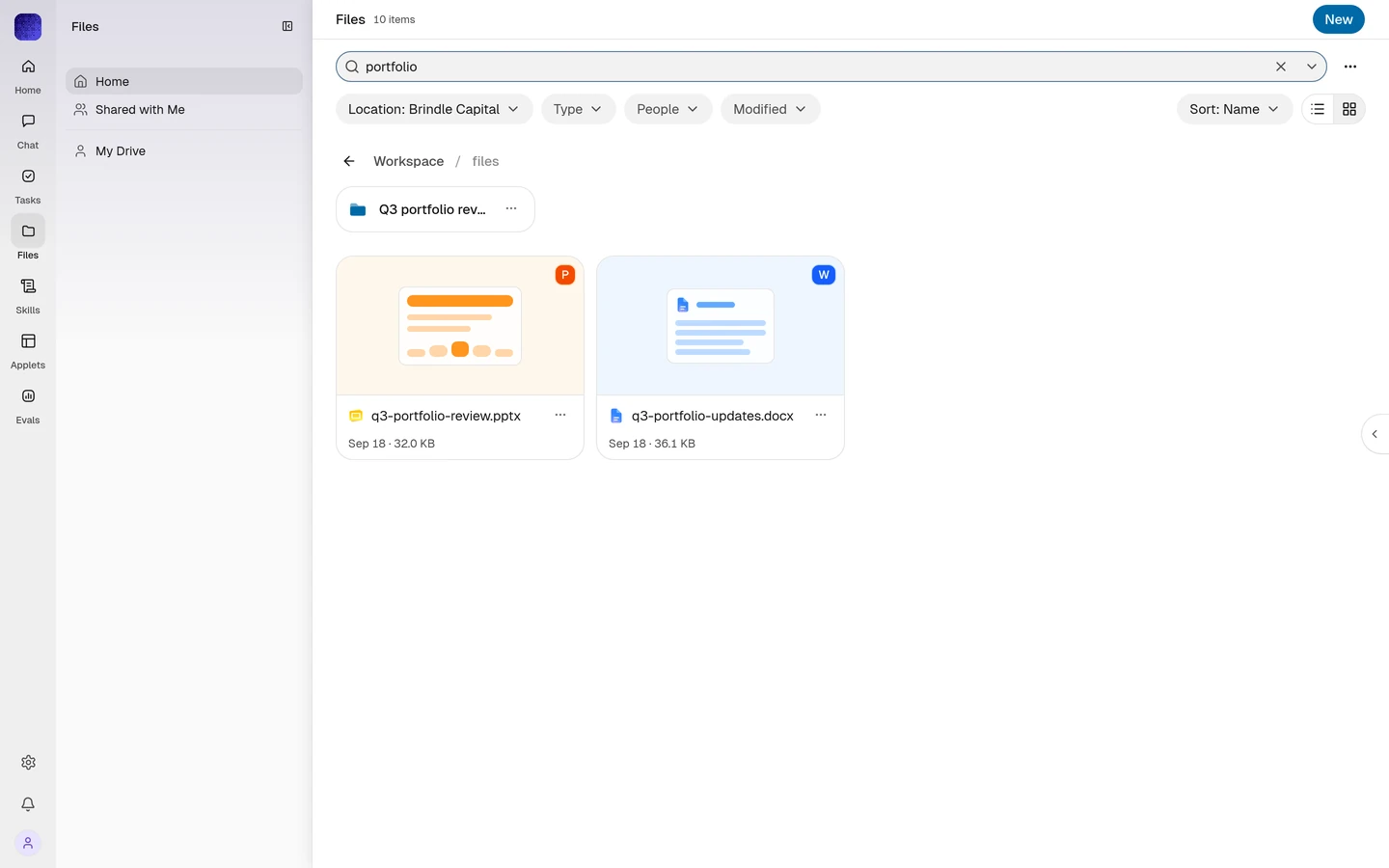 Drive search results for the query: the matching folder and files, the rest filtered out