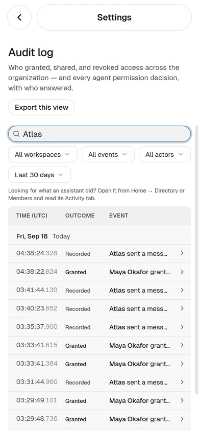The audit log on a phone